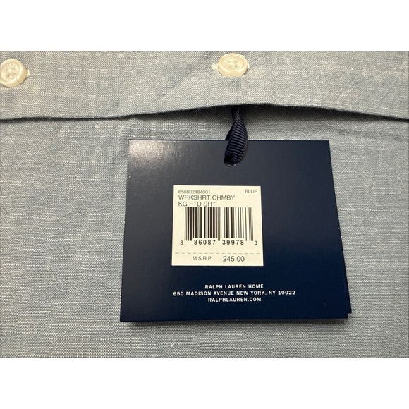 RALPH LAUREN Workshirt Chambray King Extra Deep Fitted Sheet Blue NEW - Picture 2 of 3